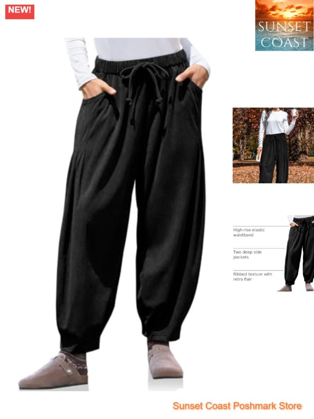 Corduroy Wide Leg Palazzo Pants High Rise Drawstring Pockets